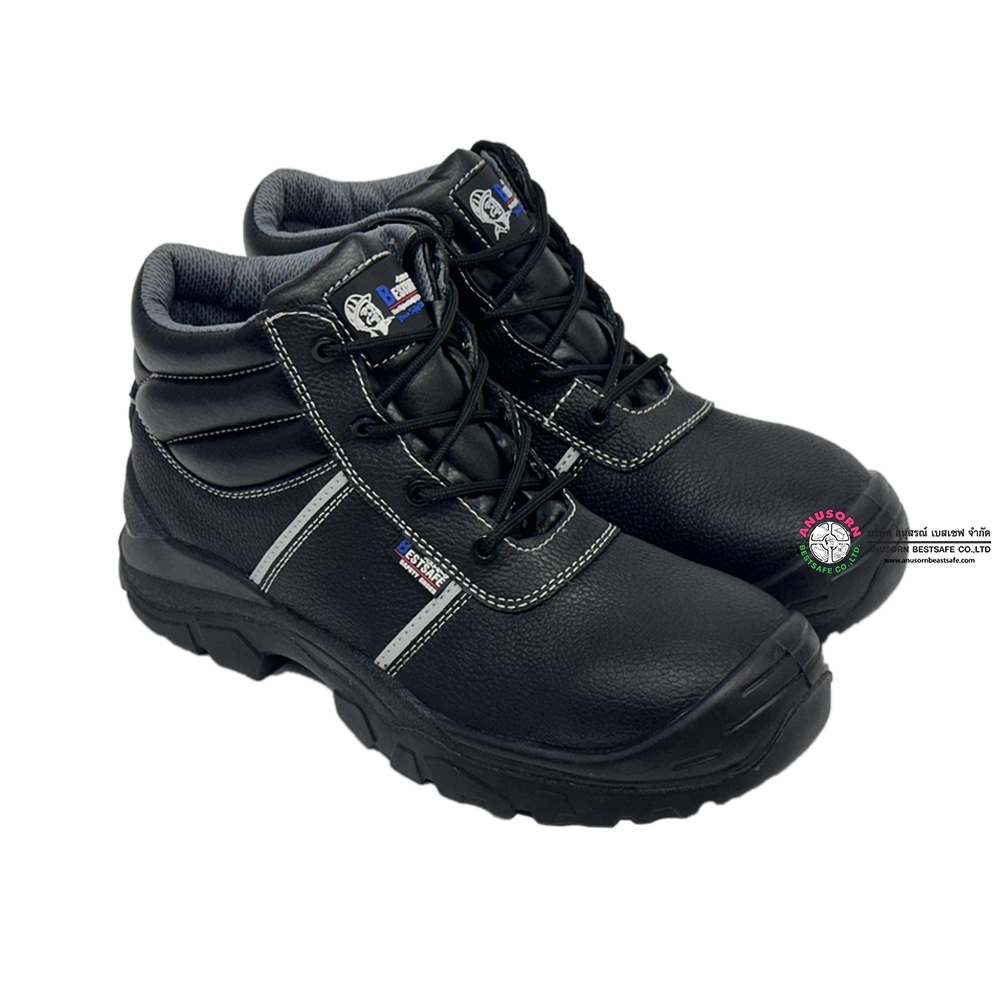 V02-HEATECH-PREMIUM [S3 PL SR FO HRO HI WPA] #BESTSAFE รองเท้านิรภัยหุ้มข้อ สีดำ พื้น Nitrile, หัว COMPOSITE , พื้นเสริมกันทะลุ Dynaflex ,Insole PU memory foam 
